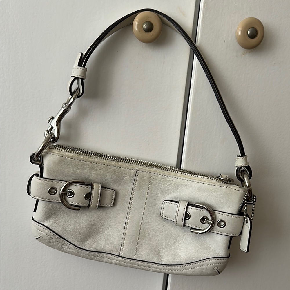 Coach Cream Leather Shoulder Bag with Black Trim